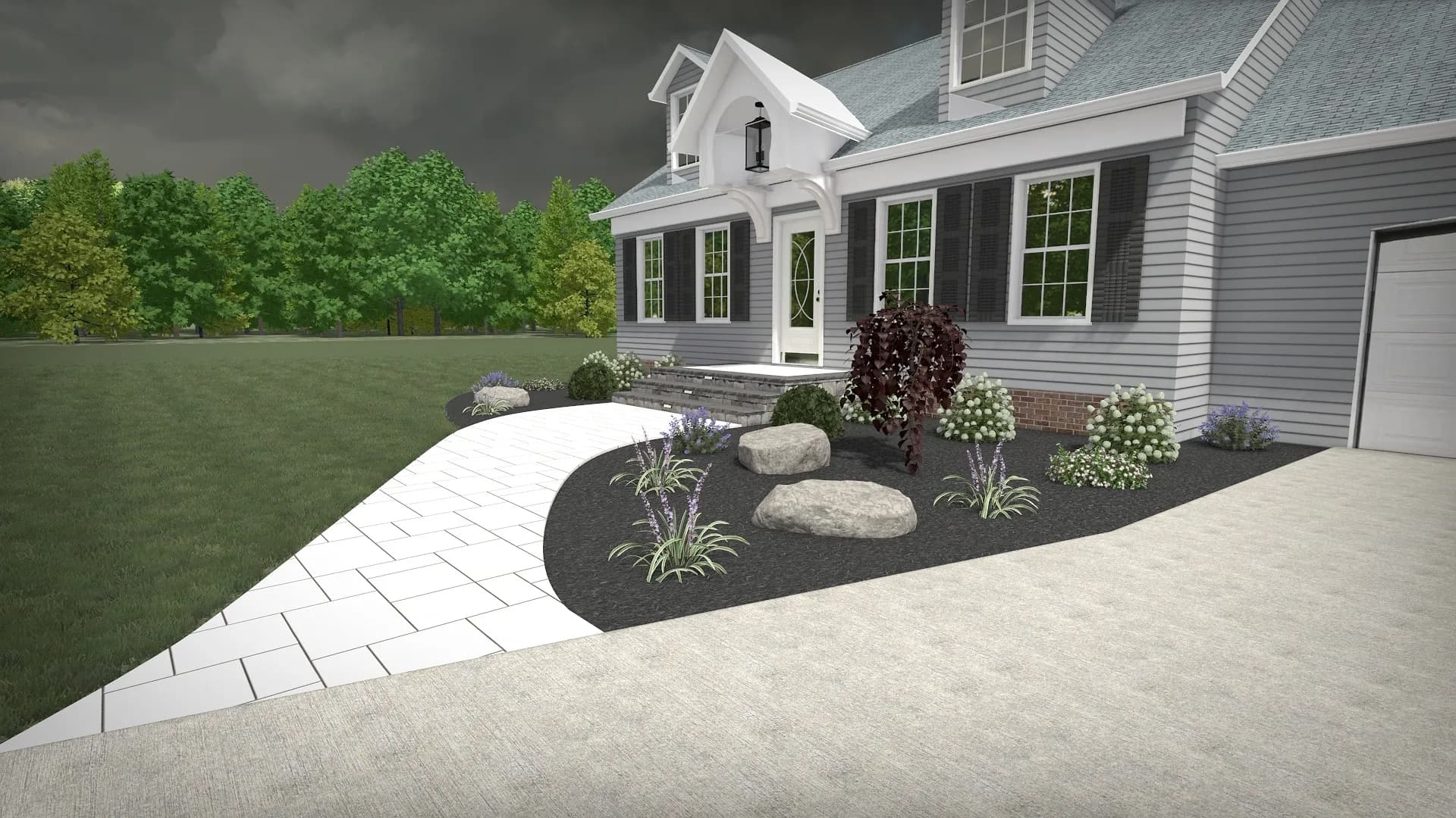 Gallery photos for Front Yard Paver Walkway, Steps, and Full Landscape Design Install: Image #1