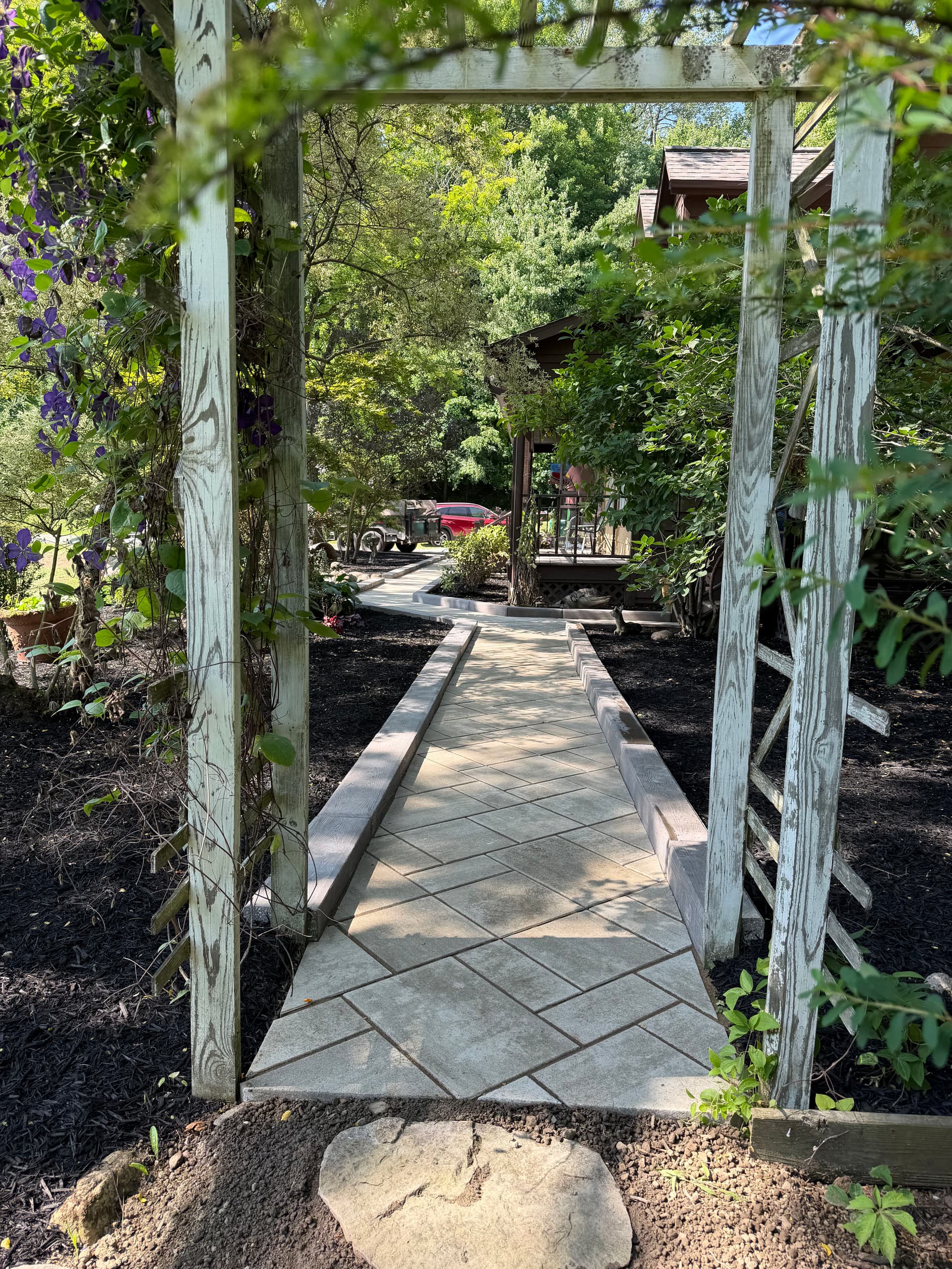 Gallery photos for Walkway, Fresh Mulch Beds, and Techo-Bloc Borealis Border Done Right: Image #4
