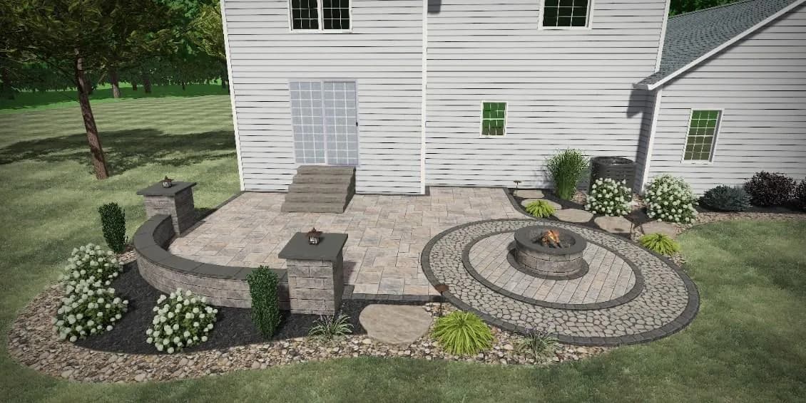 Custom Patio Design With Fire Pit and Seating Wall image