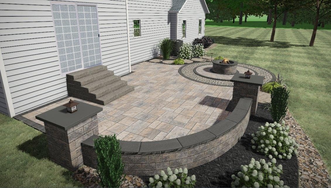 Gallery photos for Custom Patio Design With Fire Pit and Seating Wall: Image #2