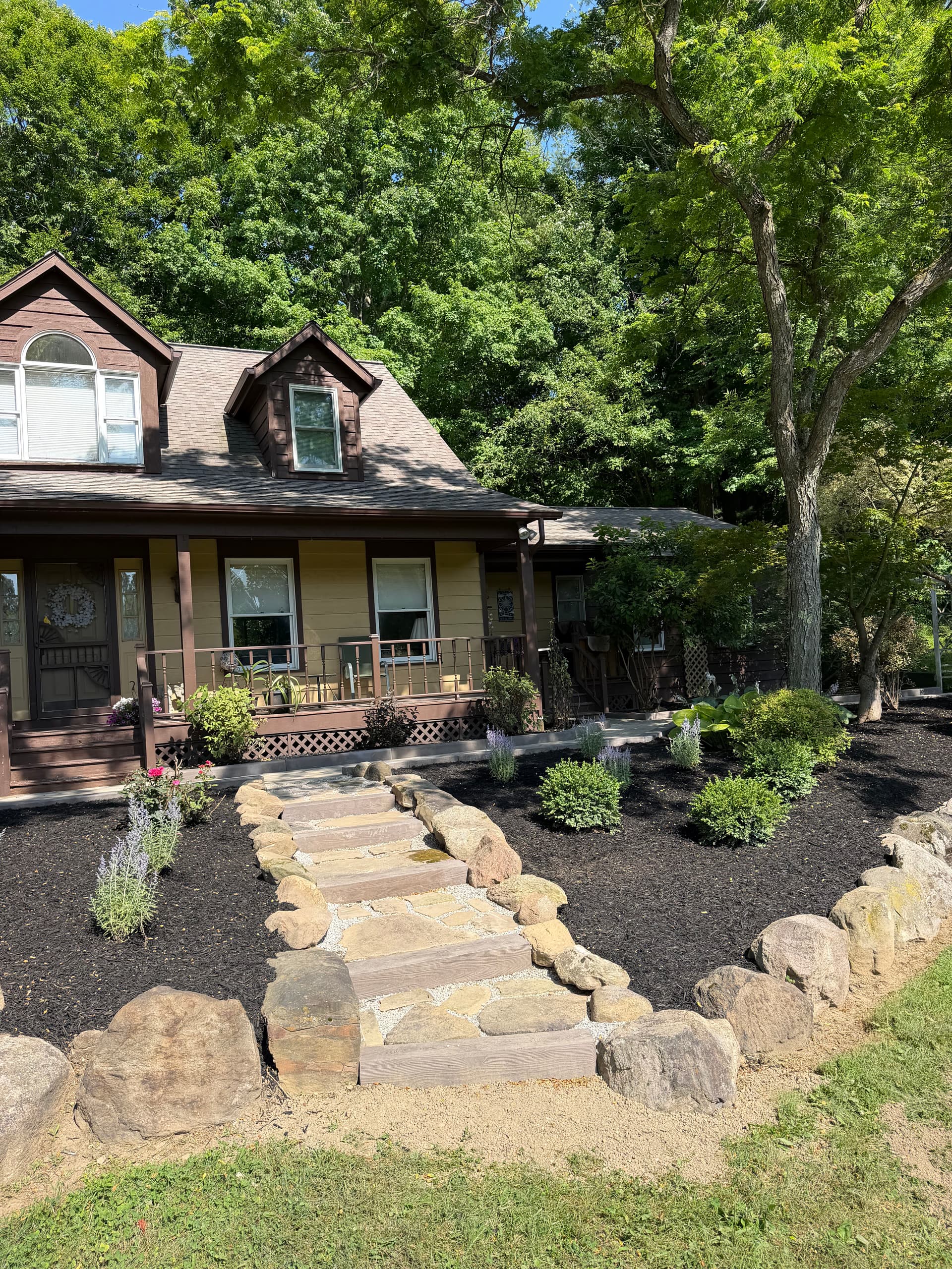 Gallery photos for Walkway, Fresh Mulch Beds, and Techo-Bloc Borealis Border Done Right: Image #7