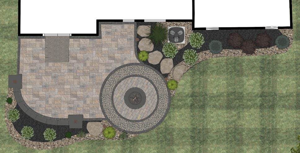 Gallery photos for Custom Patio Design With Fire Pit and Seating Wall: Image #3