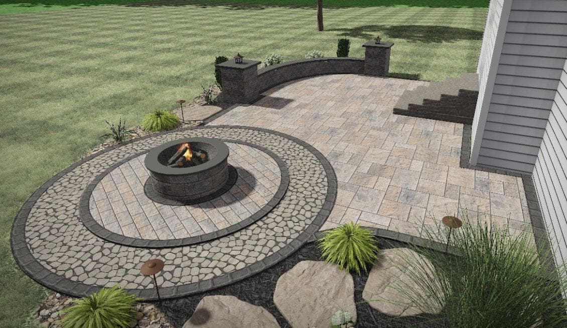 Gallery photos for Custom Patio Design With Fire Pit and Seating Wall: Image #1